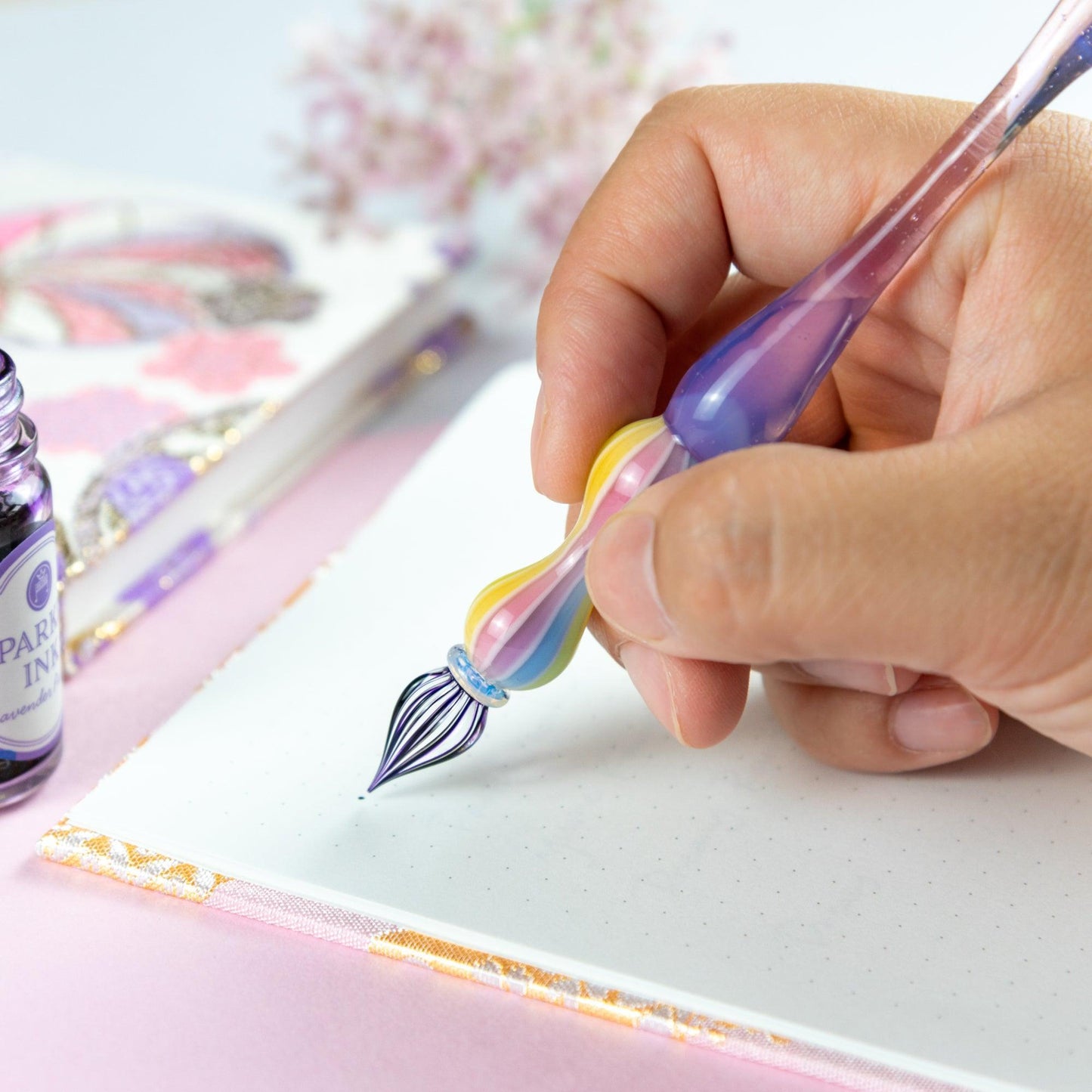 Dreamy Rainbow Balloon Glass Dip Pen | Rose