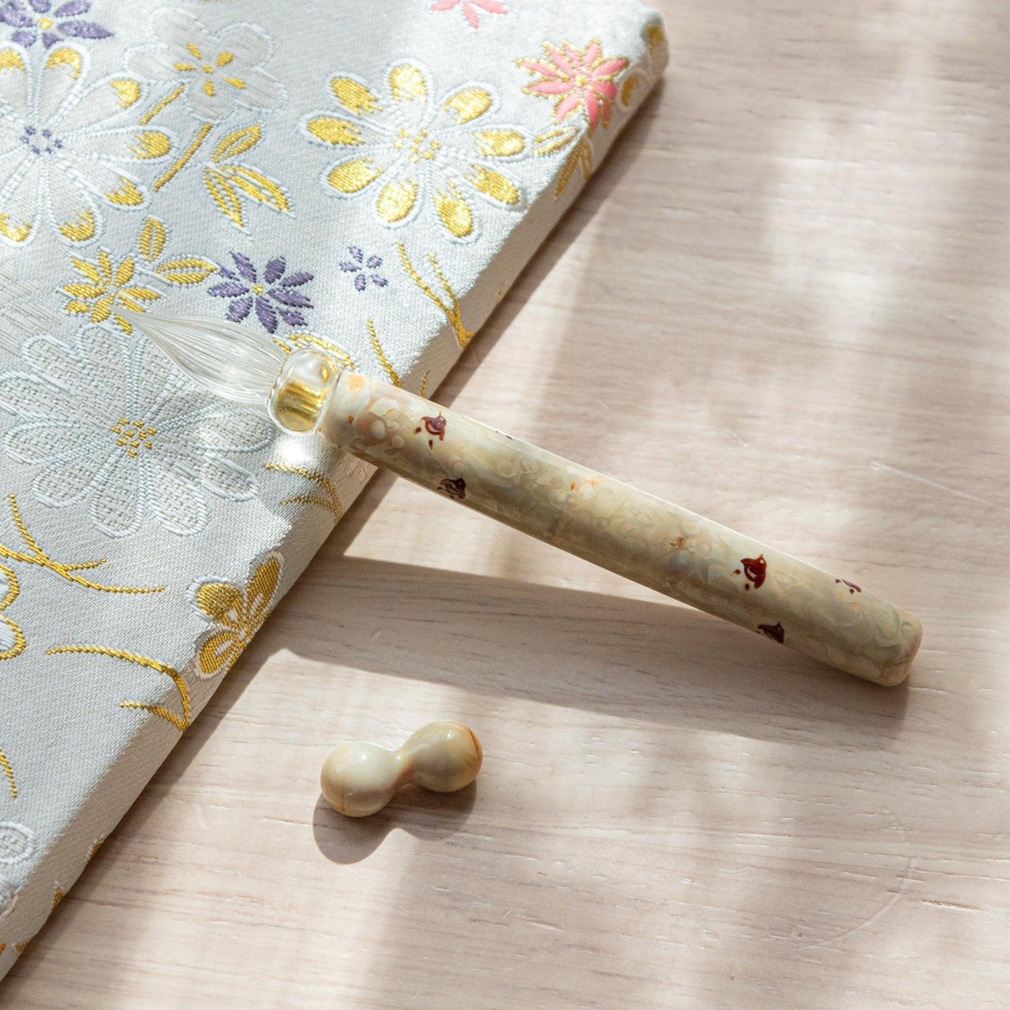 Chidori Ivory Glass Dip Pen with Pen Rest
