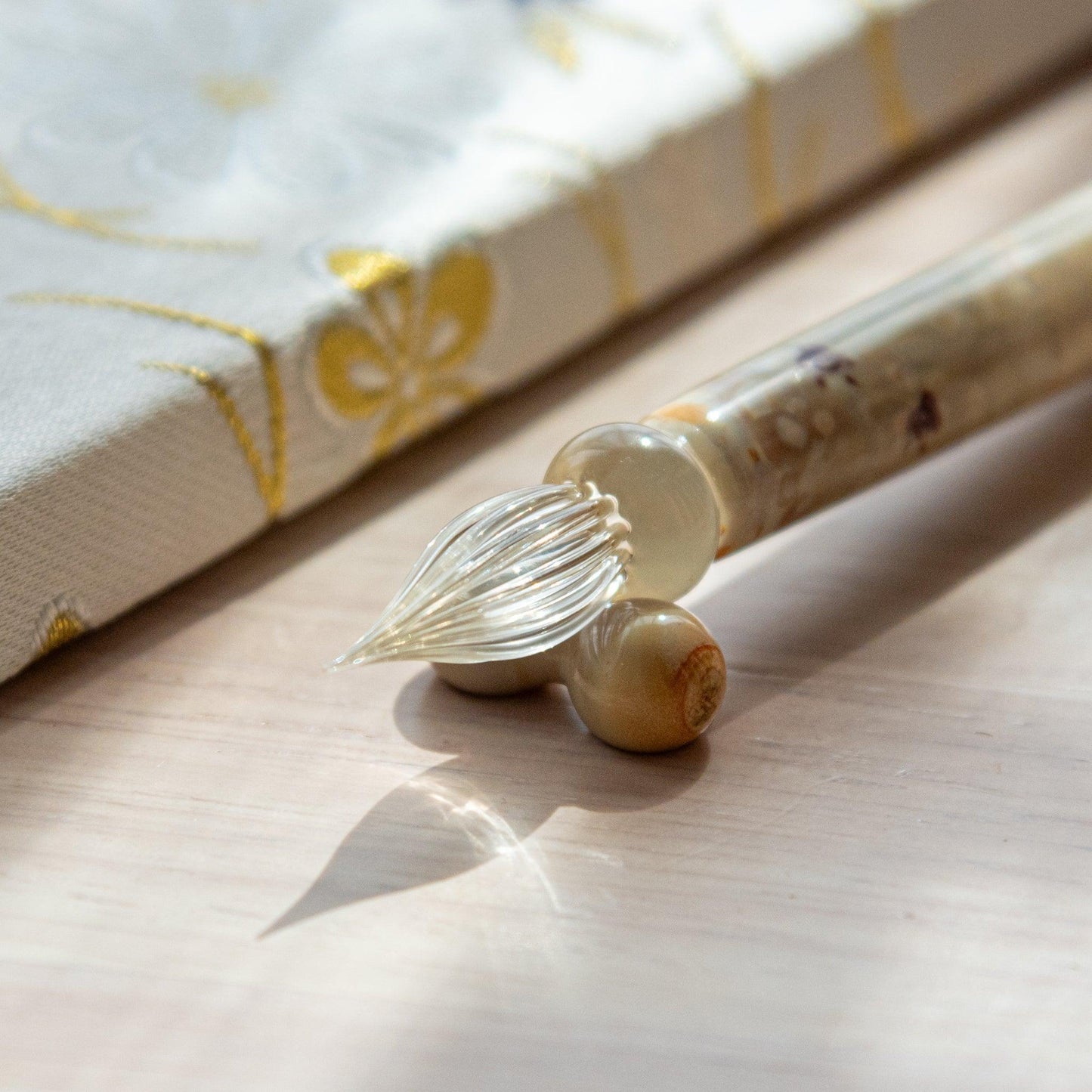 Chidori Ivory Glass Dip Pen with Pen Rest