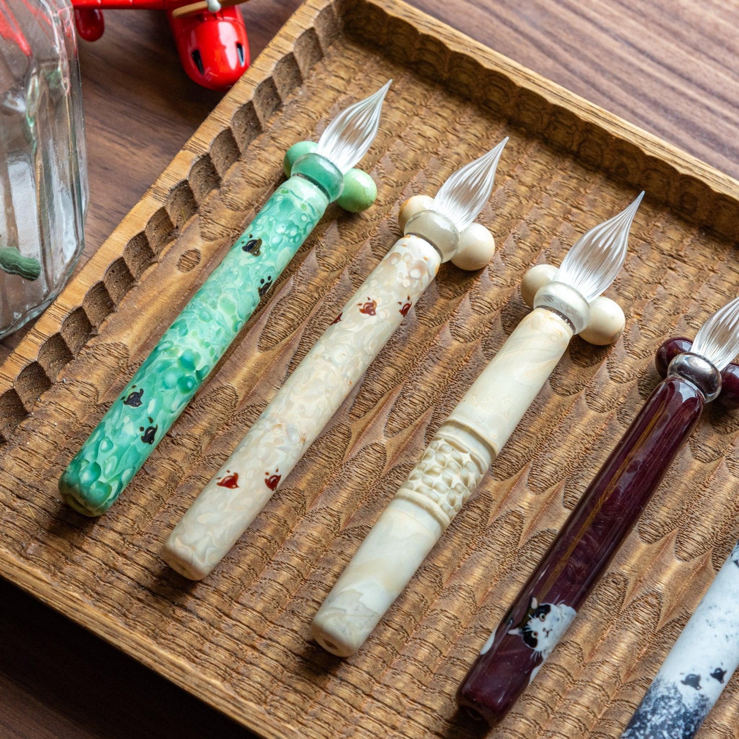 Chidori Ivory Glass Dip Pen with Pen Rest