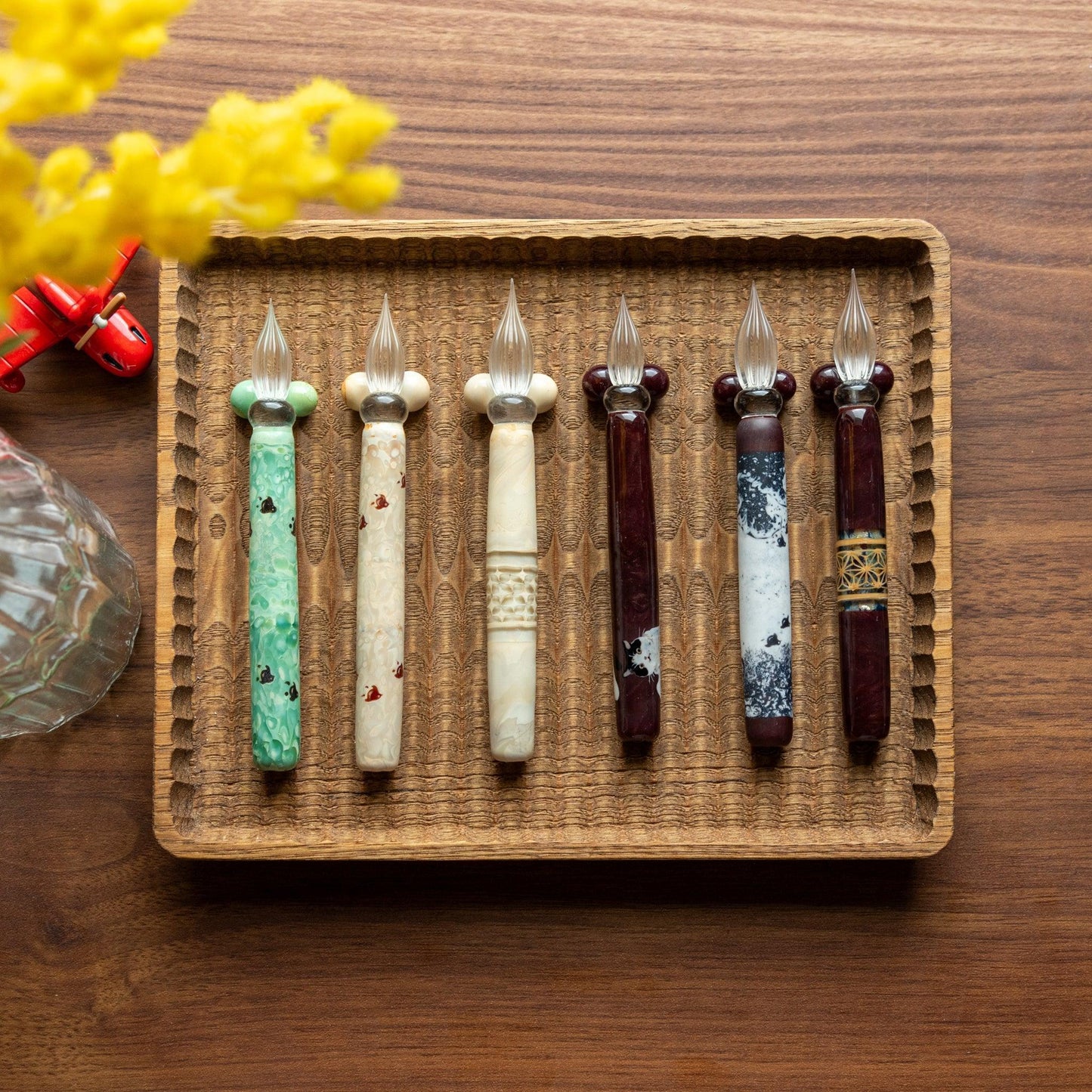 Chidori Ivory Glass Dip Pen with Pen Rest