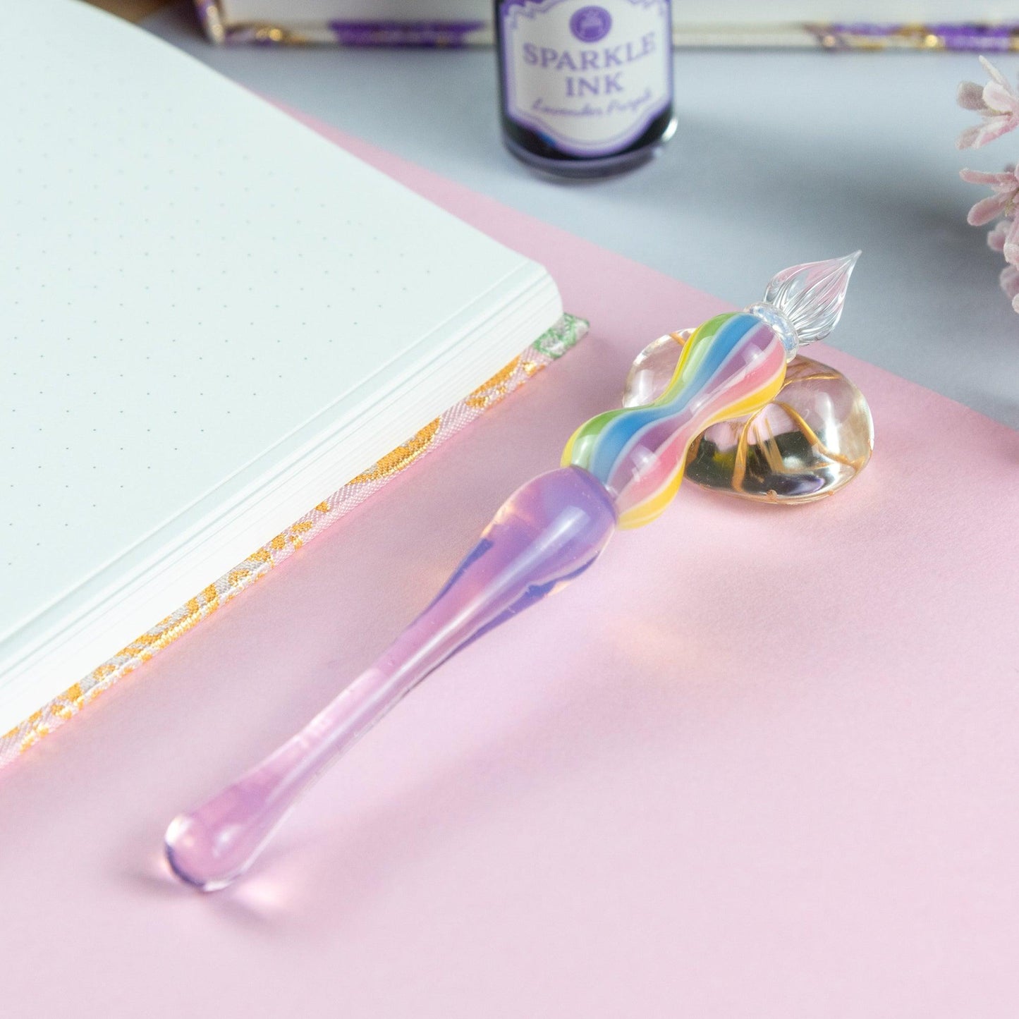 Dreamy Rainbow Balloon Glass Dip Pen | Rose