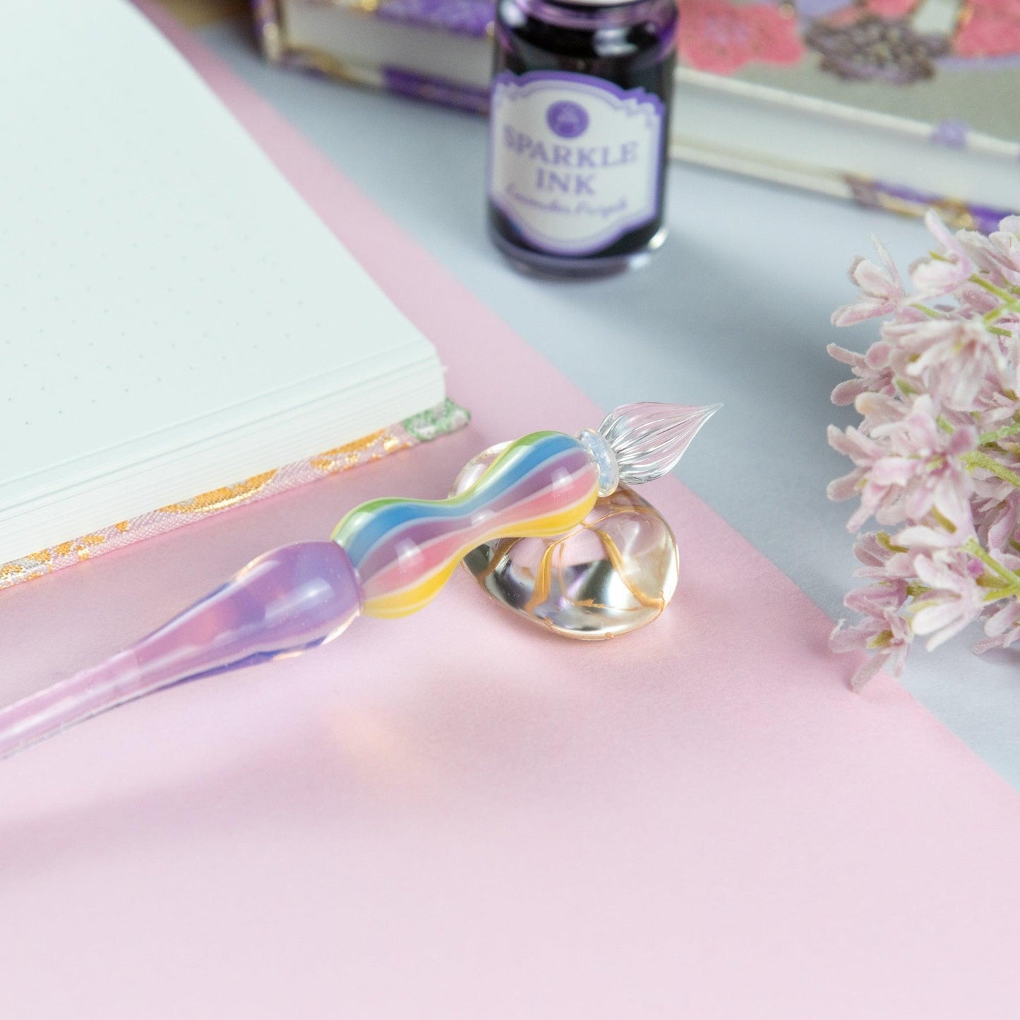 Dreamy Rainbow Balloon Glass Dip Pen | Rose