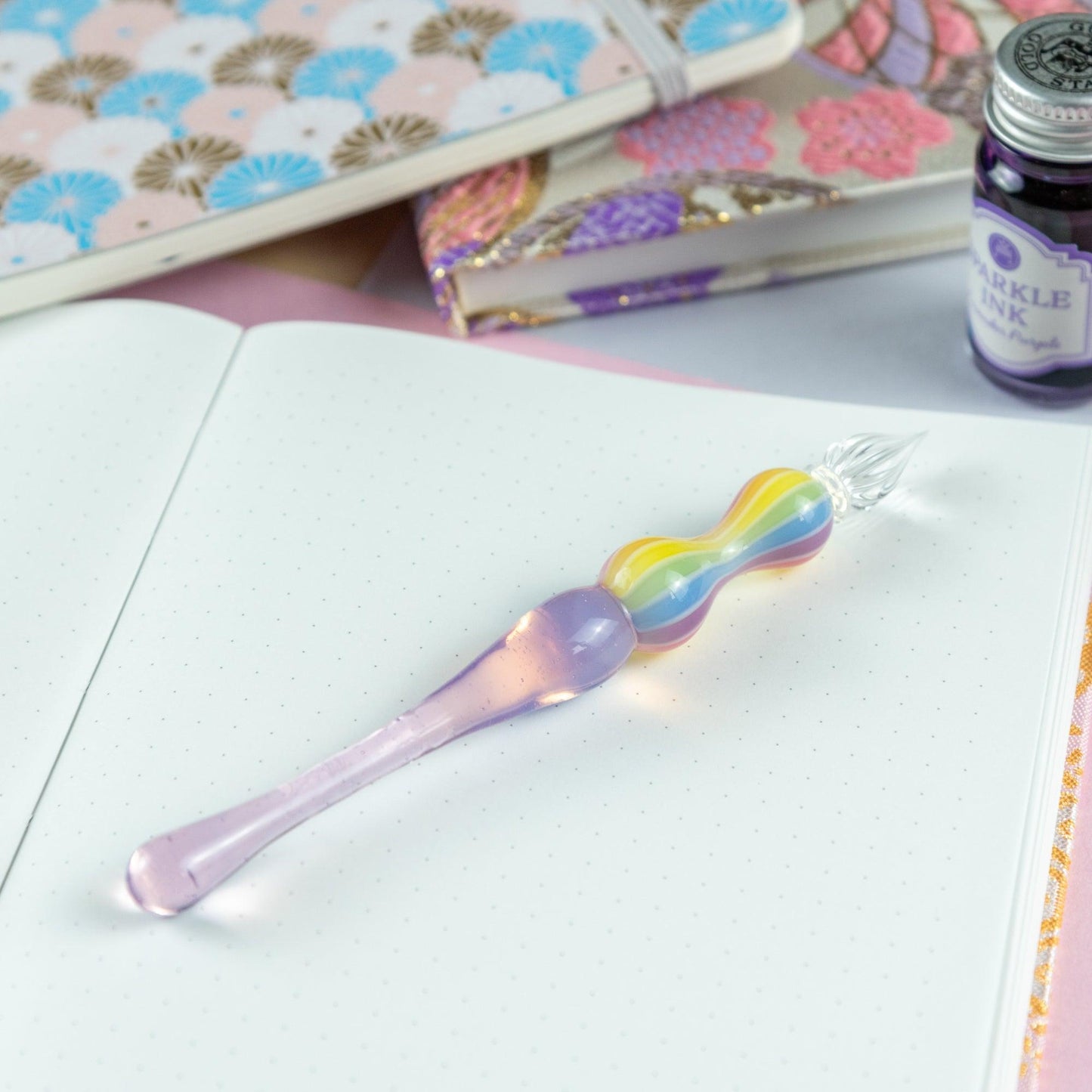 Dreamy Rainbow Balloon Glass Dip Pen | Rose