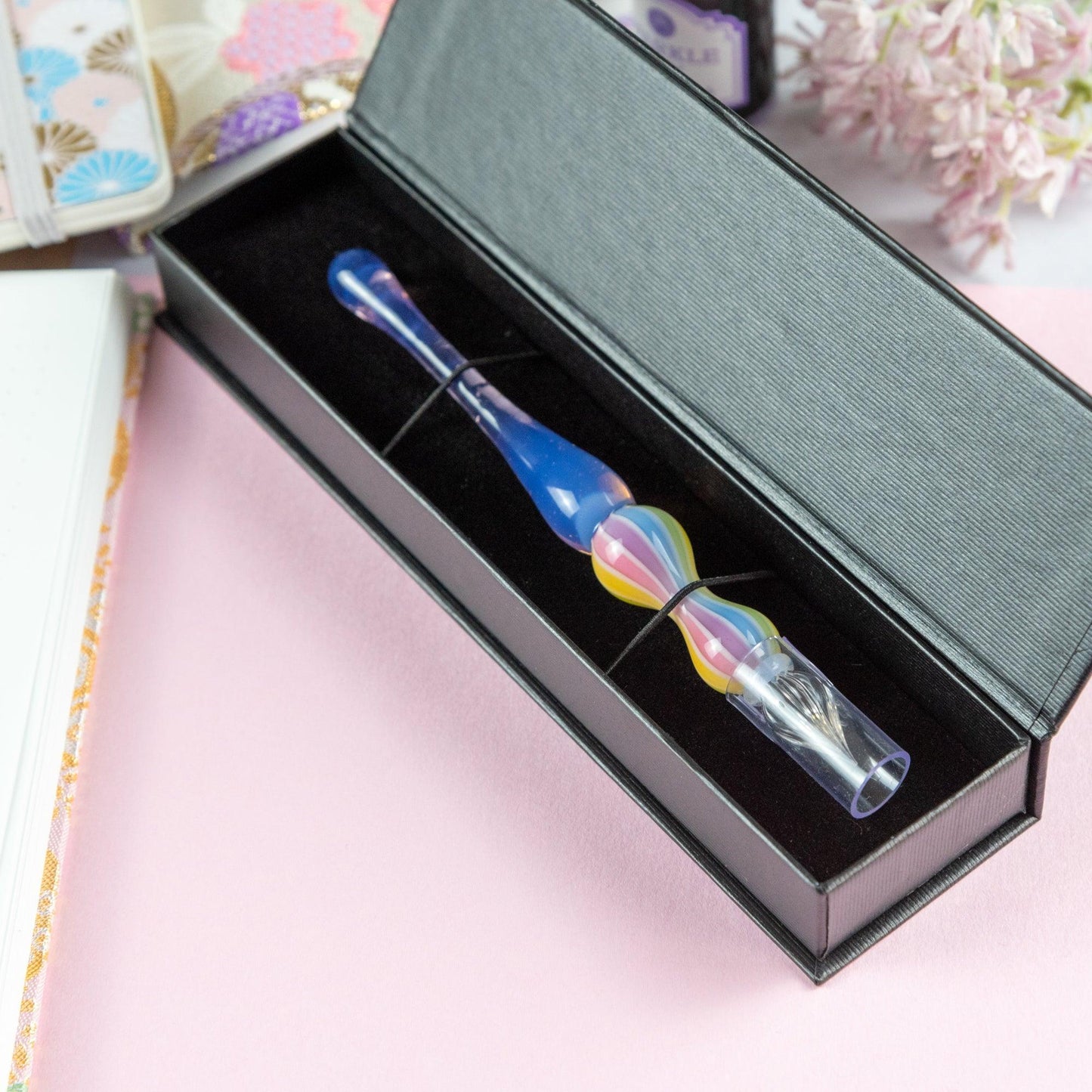 Dreamy Rainbow Balloon Glass Dip Pen | Rose