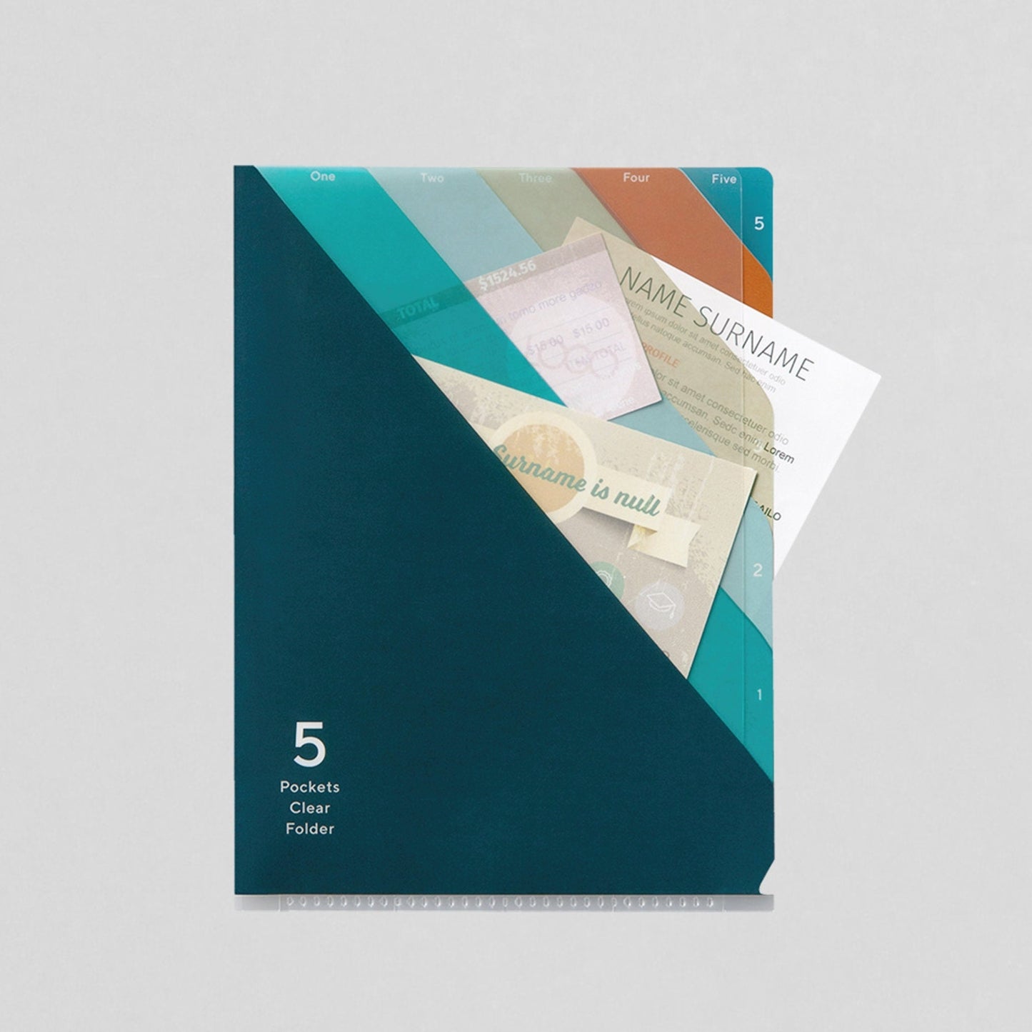 Midori MD A4 5 Pocket Clear Folder | Teal Diagonal Stripe