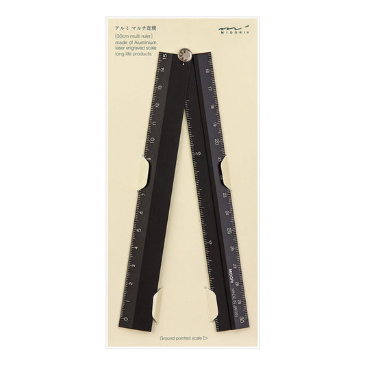 Midori Aluminum FOLDING Multi Ruler with Angle Measurements 30cm | Black