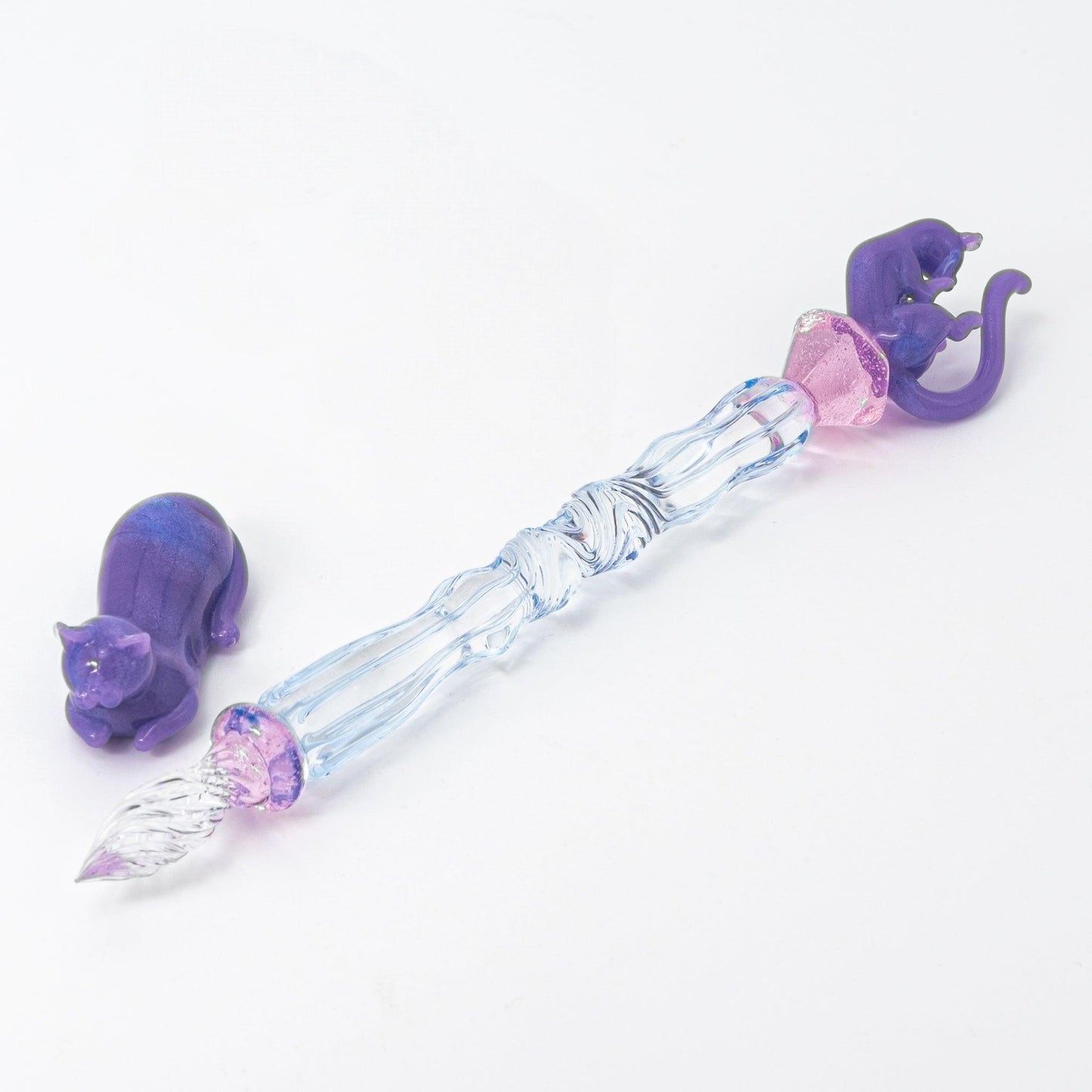 Pastel Purple Cat Glass Dip Pen with Pen Rest